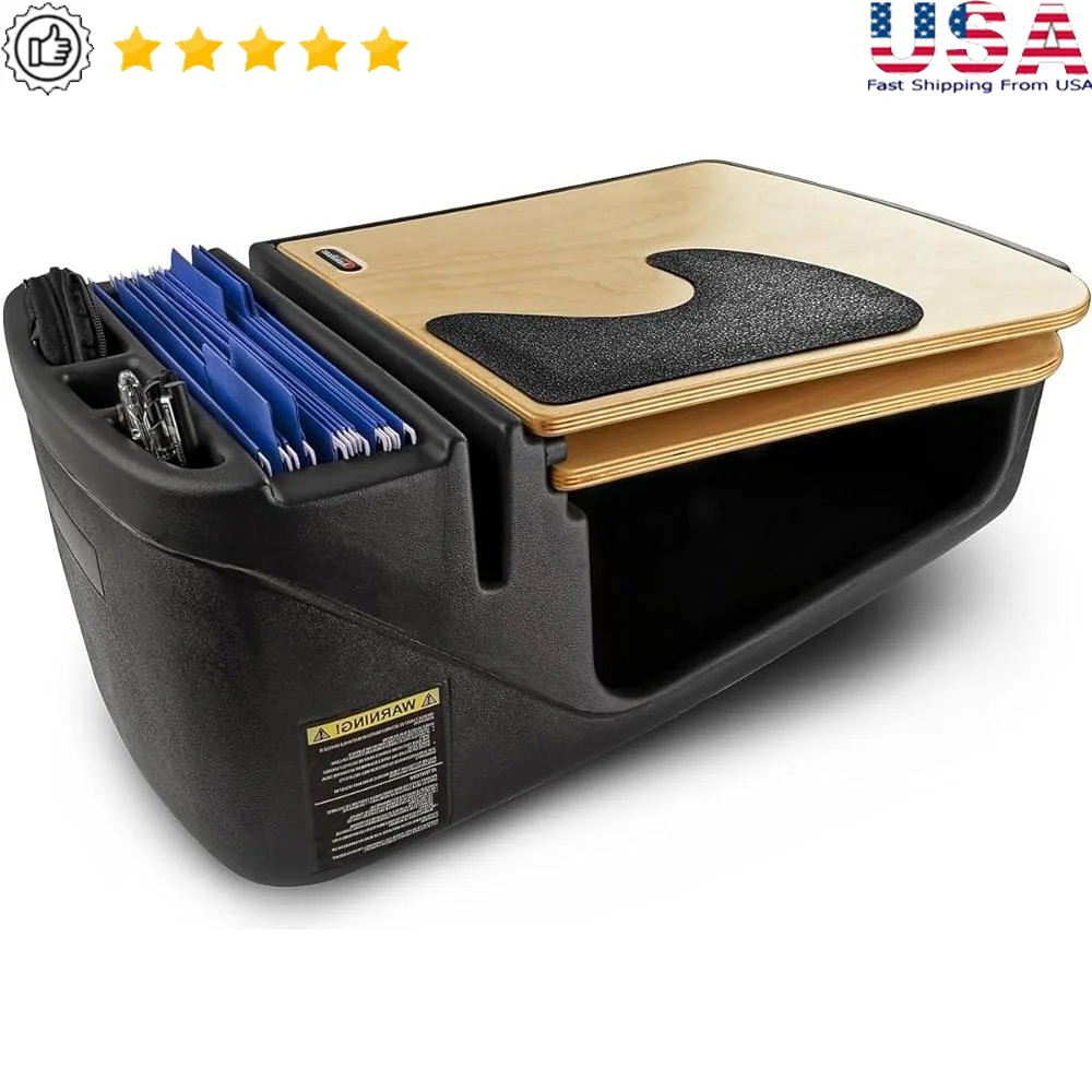 Car Desk Writing Laptop Tablet Mountable Mobile Office Hidden Storage Non-Skid Surface Pull-Out Work Area Vehicle Organizer