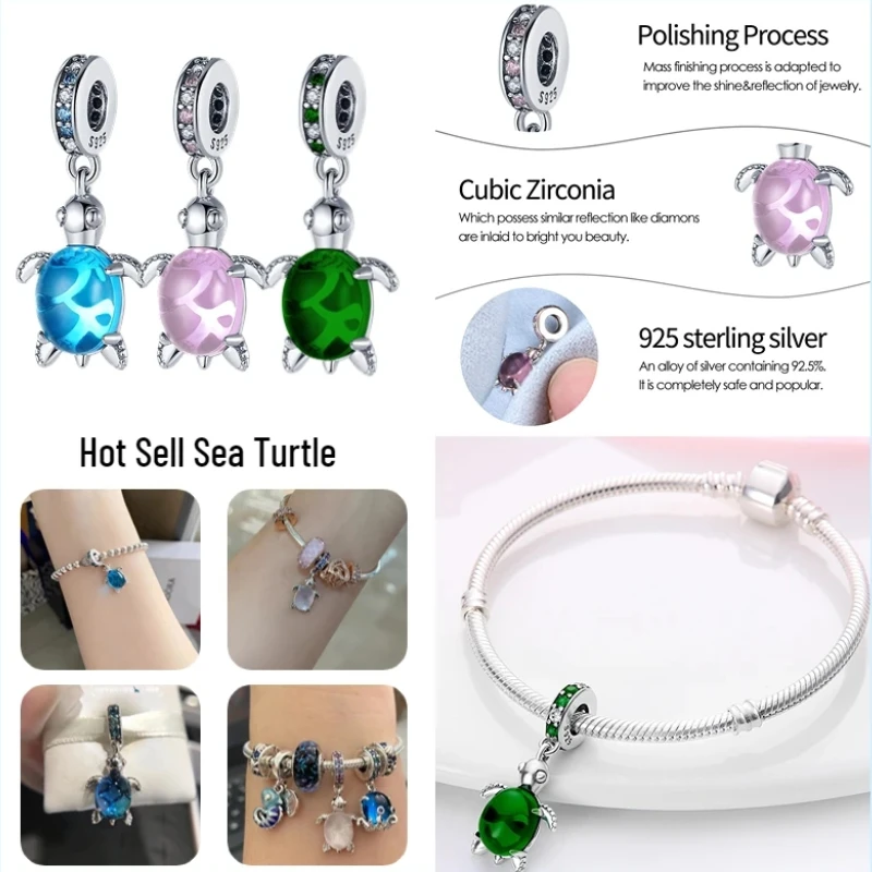 925 Sterling Silver Luminous Charms Fit for Pandora, Original Bracelet, Ocean Sea Turtle, Octopus, Ocean, DIY Jewelry Making