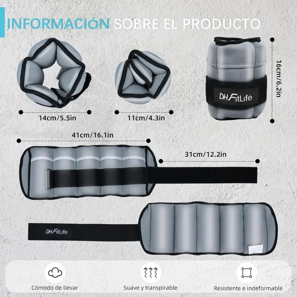 DH FitLife Juego de 2 pesas para tobillo، con pesos ajustables para piernas y brazos، 2 variciones، 2,5 كجم y 4,5 كجم، pesas para