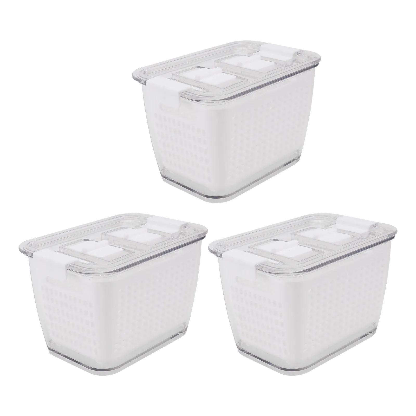 

3Pcs Food Storage Boxes Premium Fridge Sealing Containers Drainage Structure for Vegetable Fruit Kitchen Preservation Box