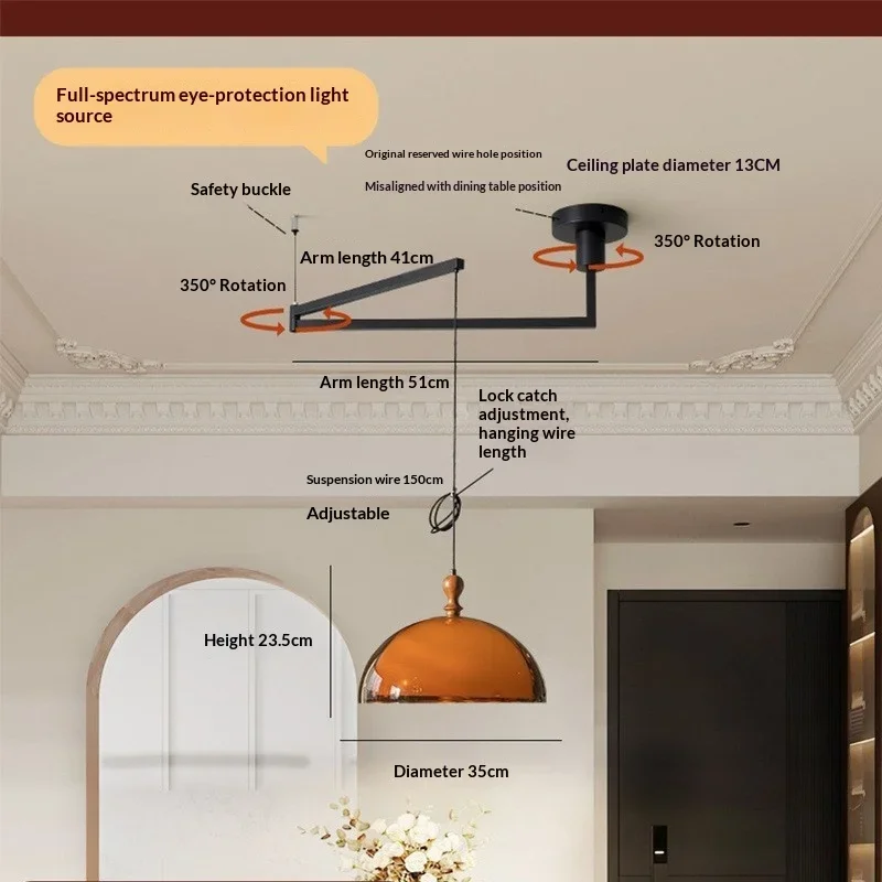 Eloise hanglamp bruin acryl rond licht met donker houten lamp Eetkamer Bar Slaapkamer Vintage eiland oranje sfeerlamp