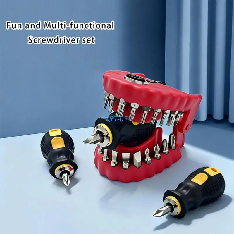 E15A Short Handle Screwdriver Set Portable Encapsulation Radish Handle Flat Crossing Head Screwdriver For Repairing Tool