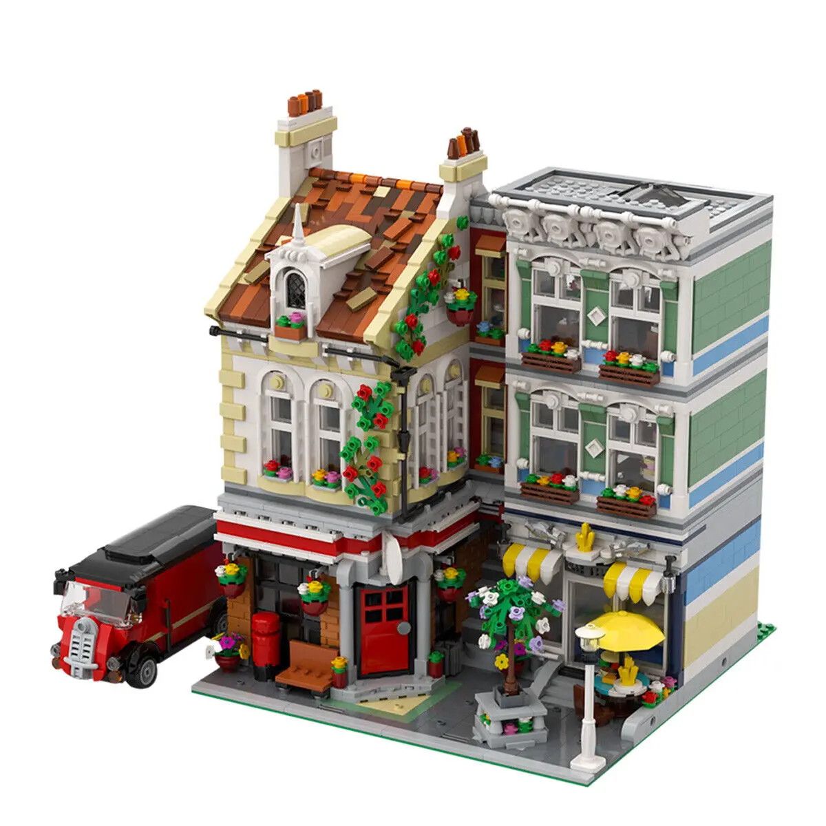 Post Office with Fish & Chip Shop & Vintage Mail Van 3450 Pieces MOC Build