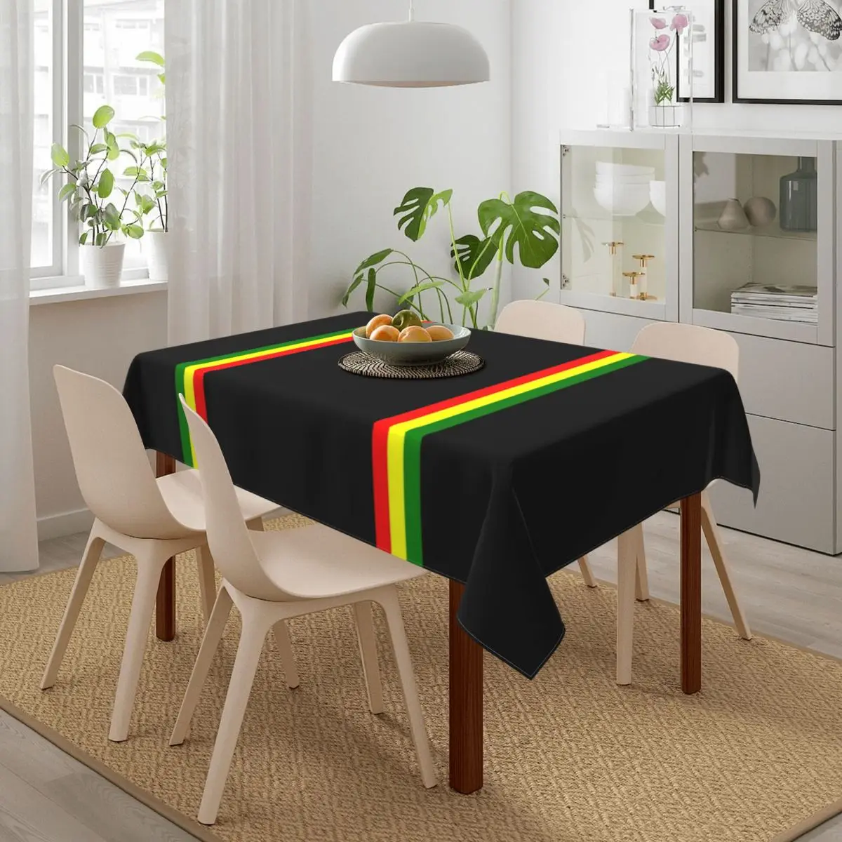 Rectangular Waterproof Reggae Rasta Stripe Colors Pattern Tablecloth Backed Edge Table Cover Jamaican Jamaica Proud Table Cloth