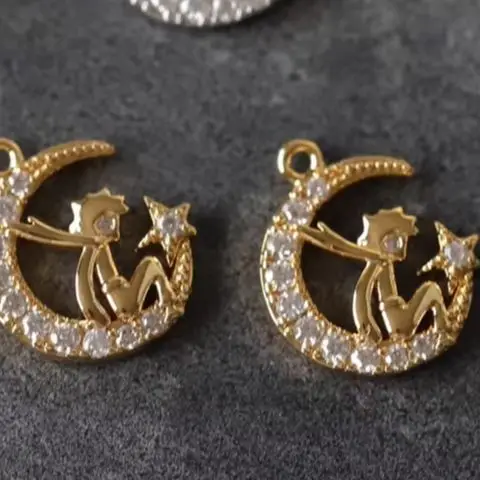 

Аксессуар ручной работы «сделай сам», подвеска «Маленький принц» с настоящим золотым медным покрытием и цирконием, лунная оправа, унисекс, комплект ювелирных изделий для рукоделия