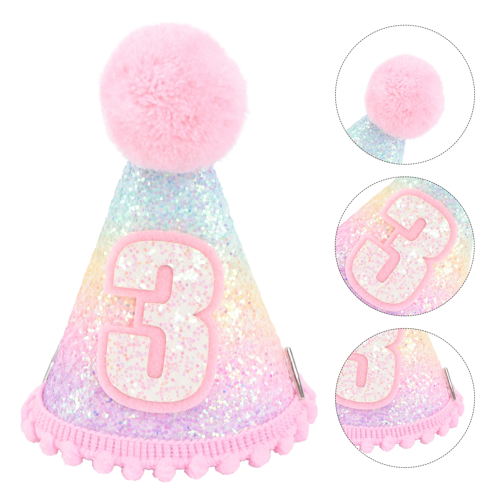 

1pc Rainbow Birthday For Baby Glitter Crown Supplies Adorable Ball Design Eye-Catching Paper Hat Kids Party Decoration Birthday