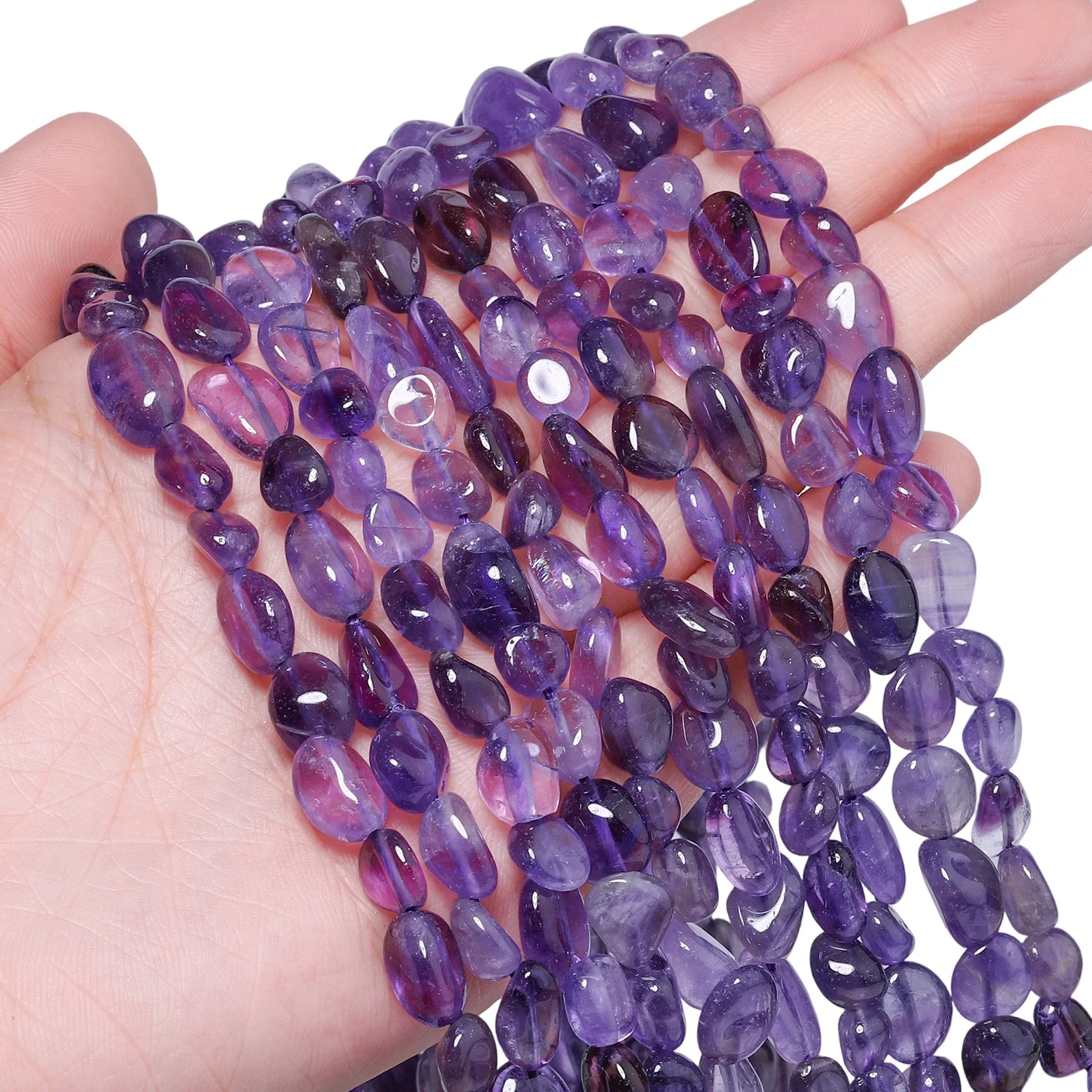 1 Strang Naturstein Amethyst Perlen in Ovalform, polierte lose Zwischenperlen für die Schmuckherstellung, DIY-Halskette, Armband-Zubehör