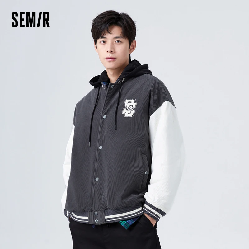 

Semir Cotton Jacket Men Loose Baseball Uniform Thin Corduroy Contrasted Color 2023 Winter New Coat