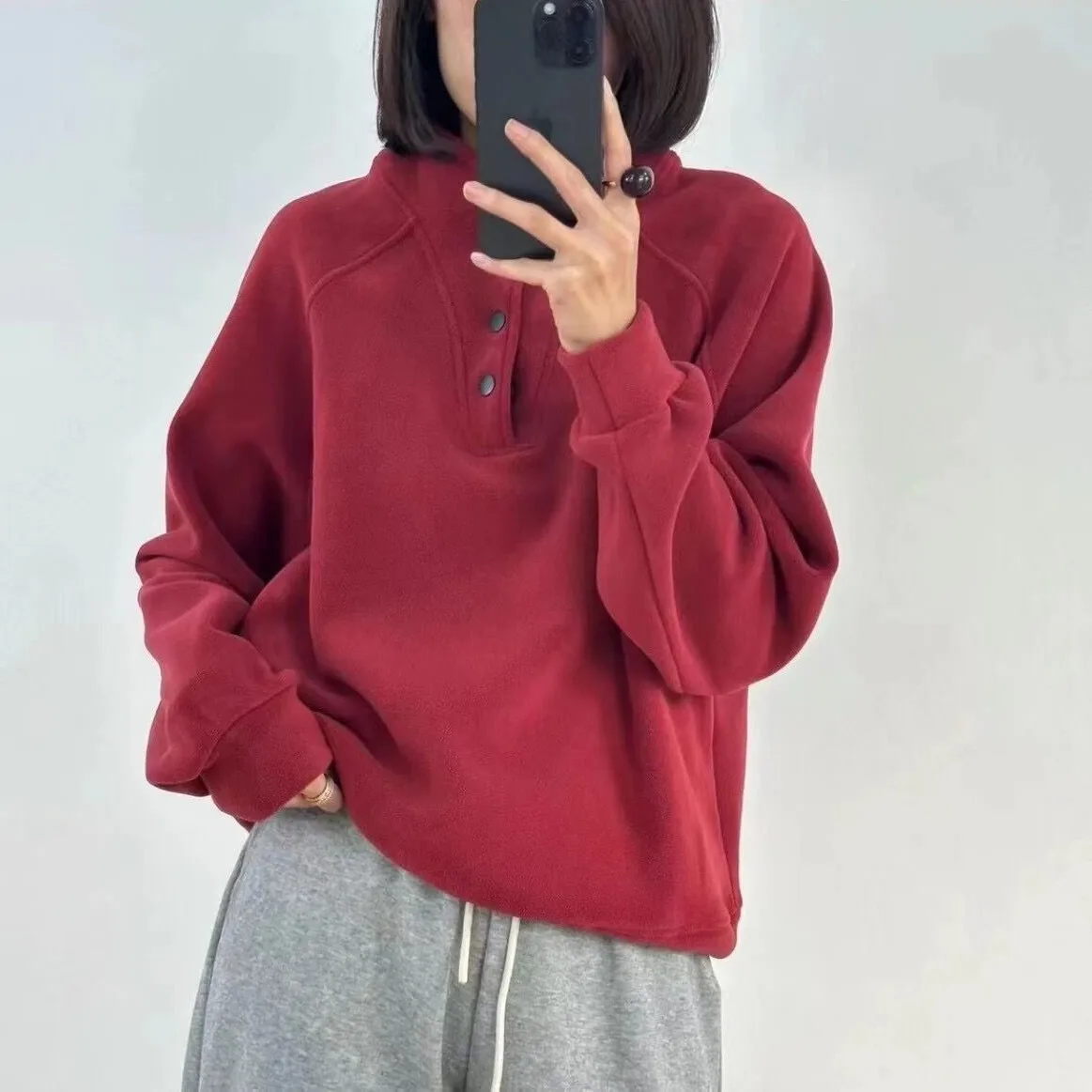 Women Tops Solid Sweatshirts Pullovers Mock Neck Full Sleeve Thick Warm Top Regular Loose Casual Splice Ladies Winter 2023