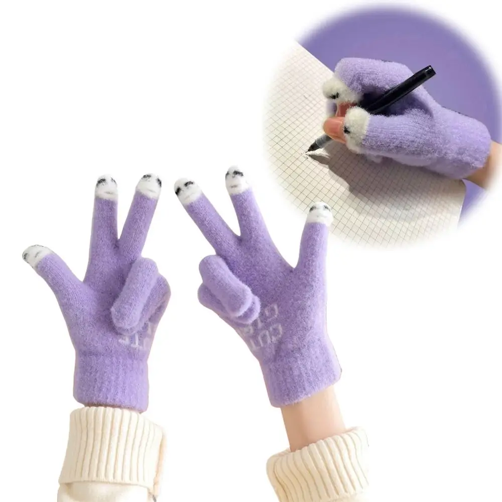 New Winter Knitted Gloves Women's Thickened Warm Gloves Coldproof Soft Feel Leaky Finger Gloves for Touch Screen