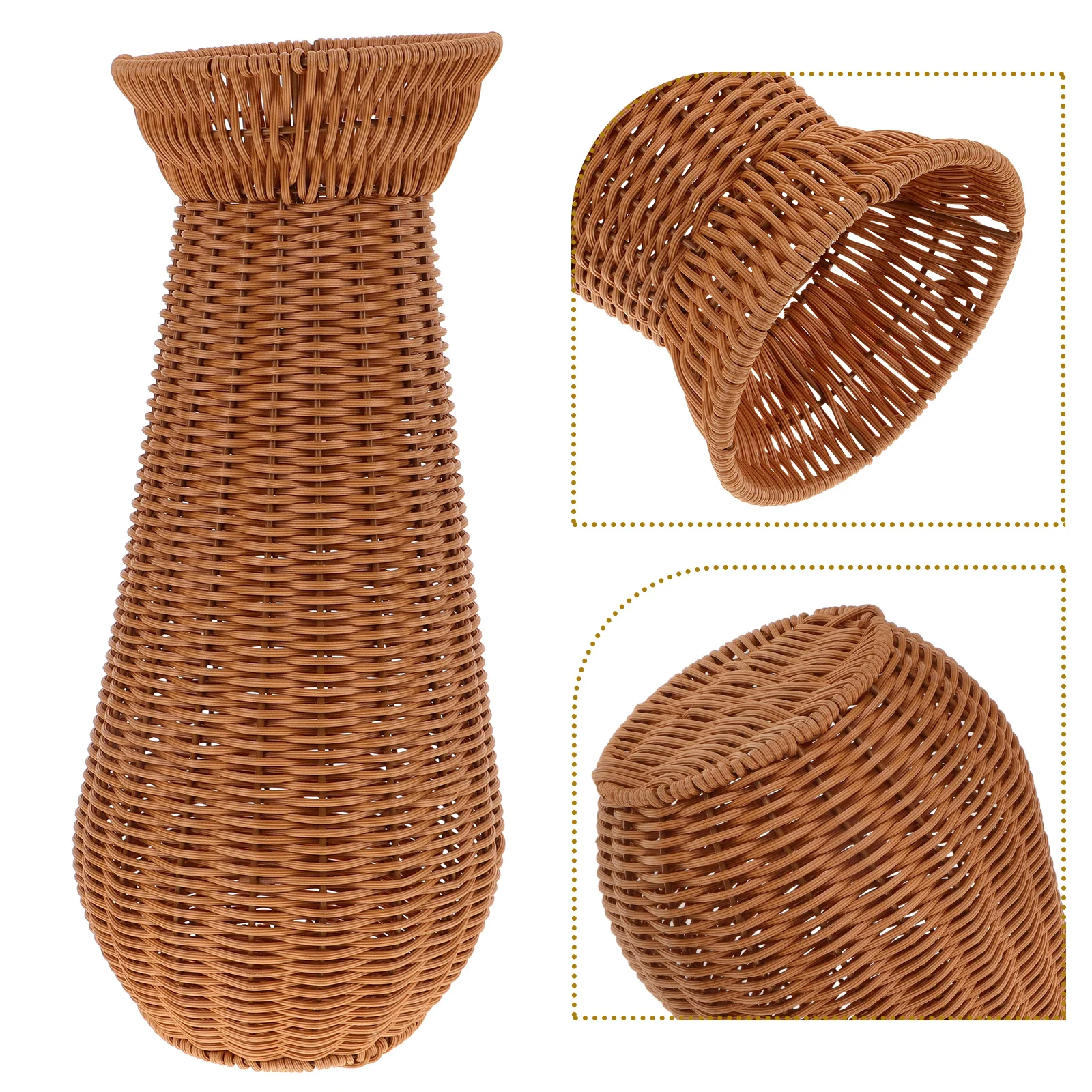 

Imitation Rattan Flower Vase Decorative Woven Planter for Fresh Dried Flowers Living Room Bedroom Office Table Top Style