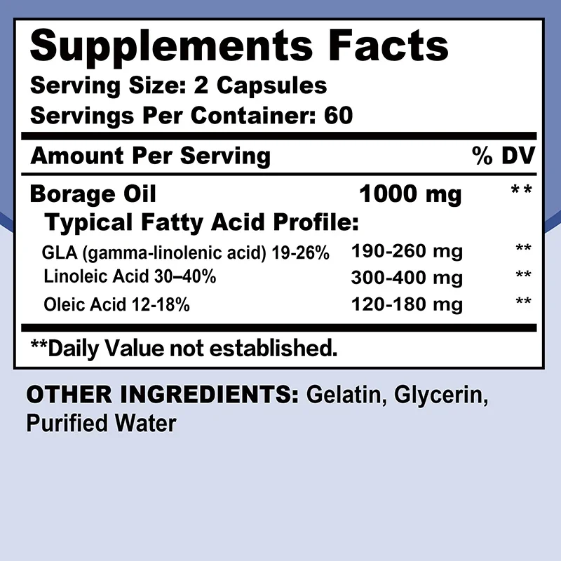 Borage Oil Capsules - Supports Skin, Hair, Joint, and Bone Health, Non-GMO