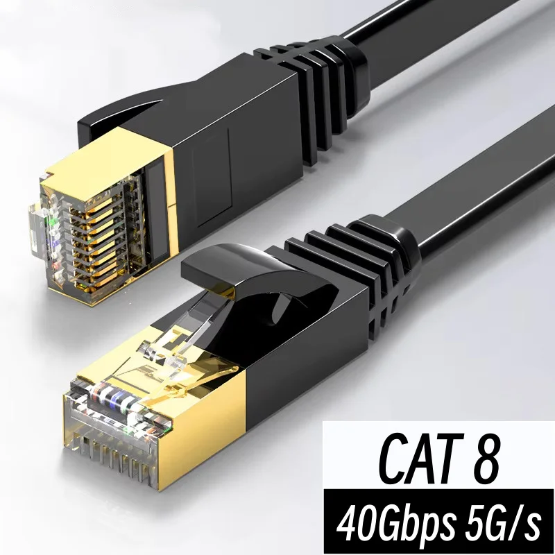 Ethernet Cable Cat8 Network Internet Lan RJ45 Cat8 Flat Gold Plated 40Gbps 2000 MHz Router Modem Notebook computer PS5 / 4