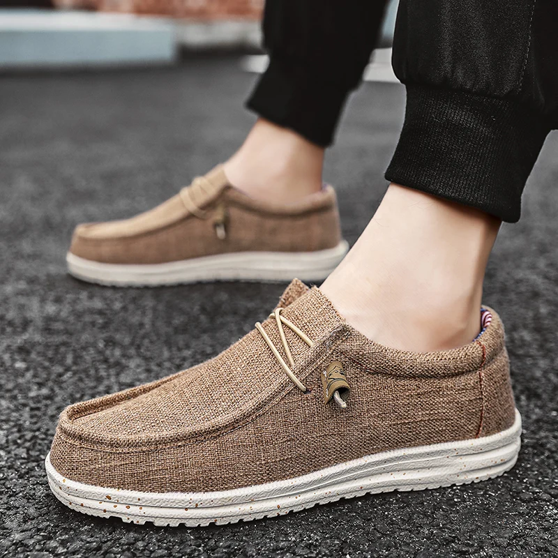 Men\'s Breathable Casual  Canvas Slip Shoes Comfort Slip-on Loafer Soft Penny Loafers for Men Lightweight Driving Boat Shoes