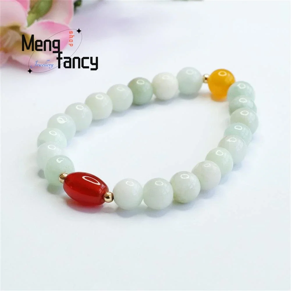 

Natural Jadeite Strings Agate Chalcedony Jade Bracelet Exquisite Elegant Simple High-grade Luxury Quality Jewelry Holiday Gifts