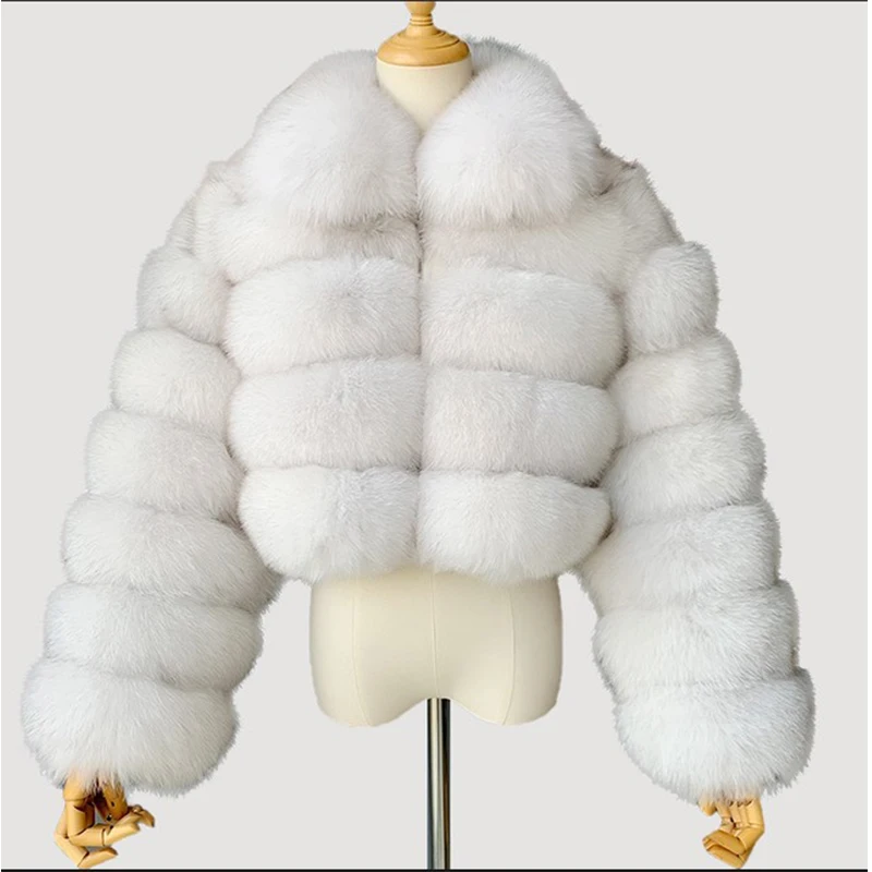 Furry Cropped Fur Coat Women Faux Fur Jacket Casual White Fluffy Fall Winter Fox Fur Zip Short Coat Large Size Female Outwear