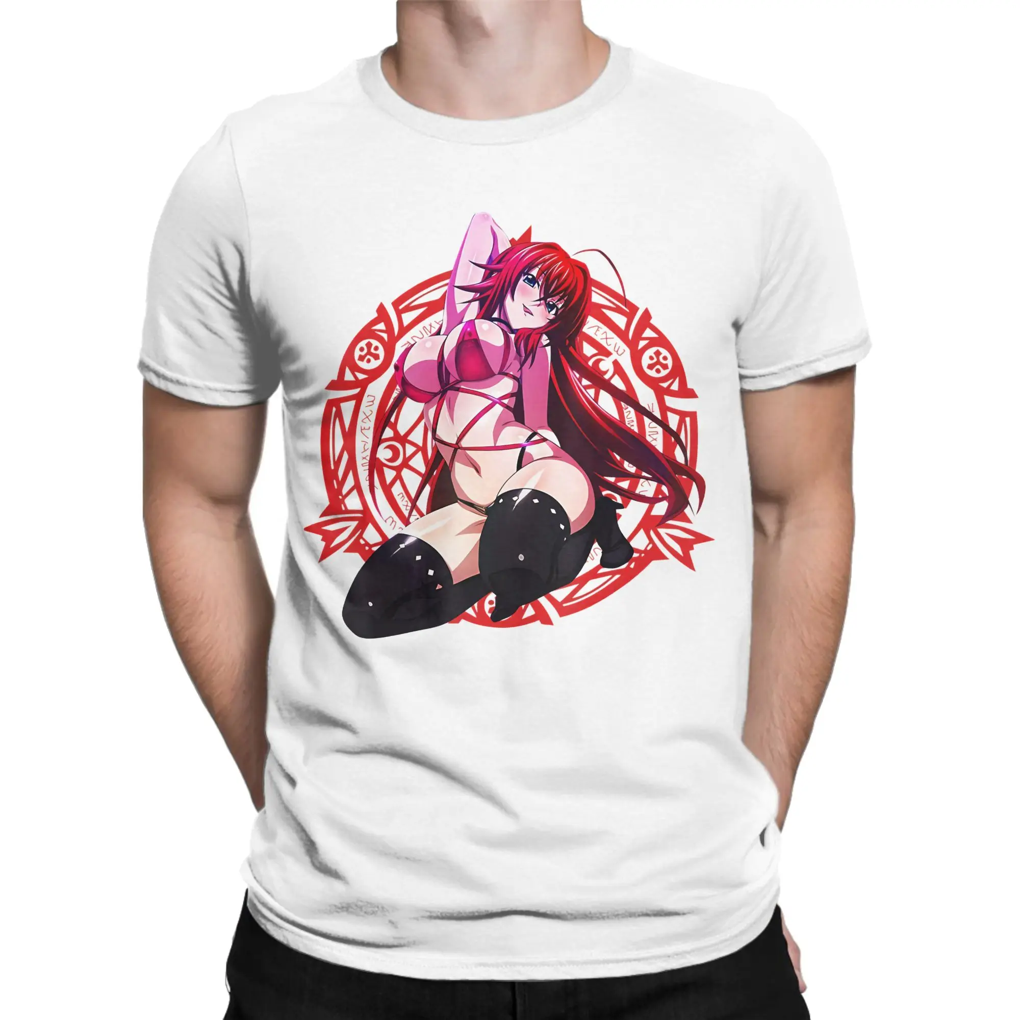 High School DxD Funny Anime Rias Gremory Character   Tshirts Men Cotton Clothing Retro  Round Neck Short Sleeve