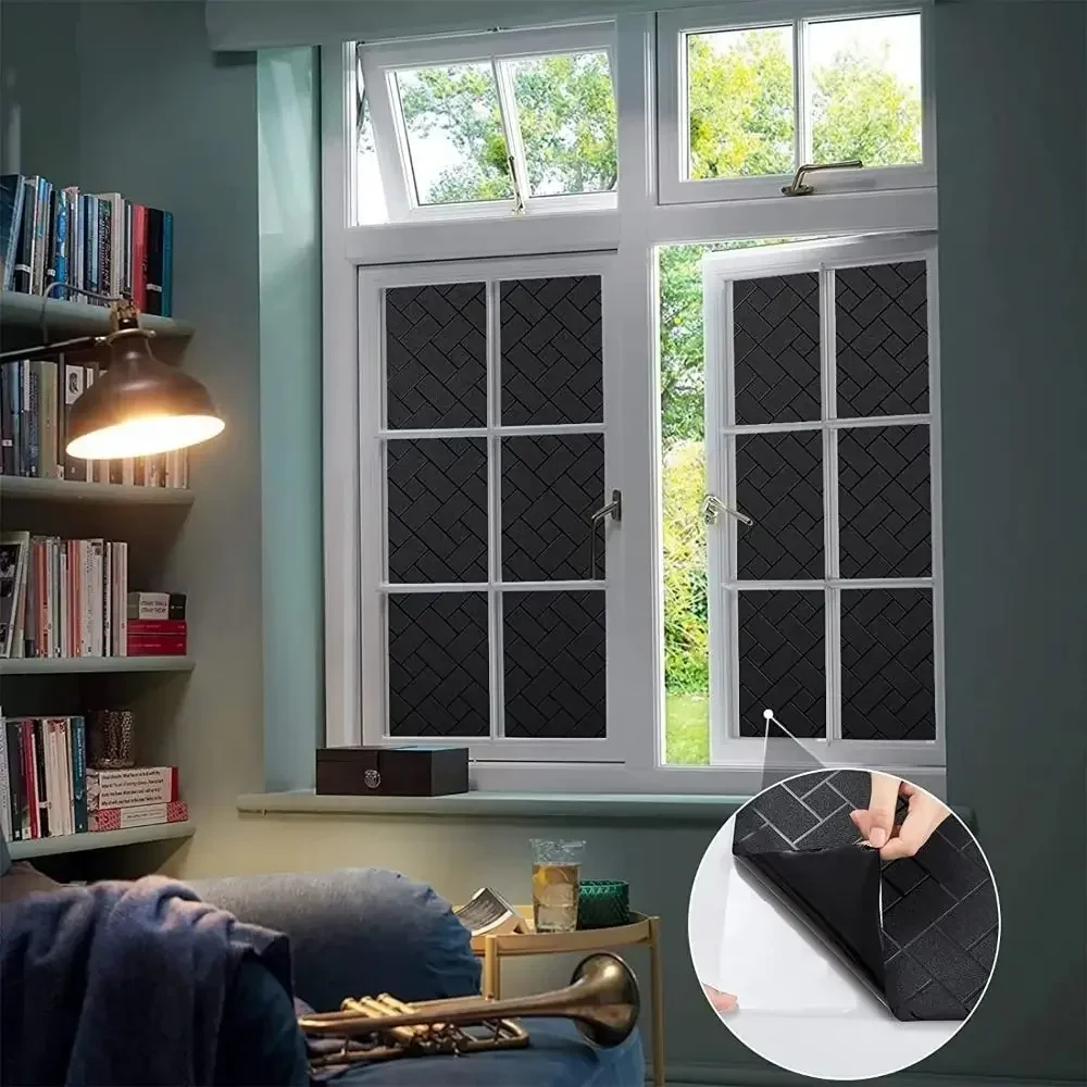 

Window Privacy Frosted Film 100% Light Sun Blocking Window Covering No Glue Black Window Tint for Home Room Darkening 차광막