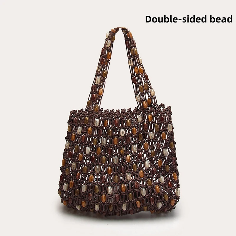 Vintage Handgefertigte Perlen-Handtasche Nischen-Designer Luxus Ausgehöhlte Bucket Bag Neue Sommer Damen Strand-Urlaubstasche – Detail 29