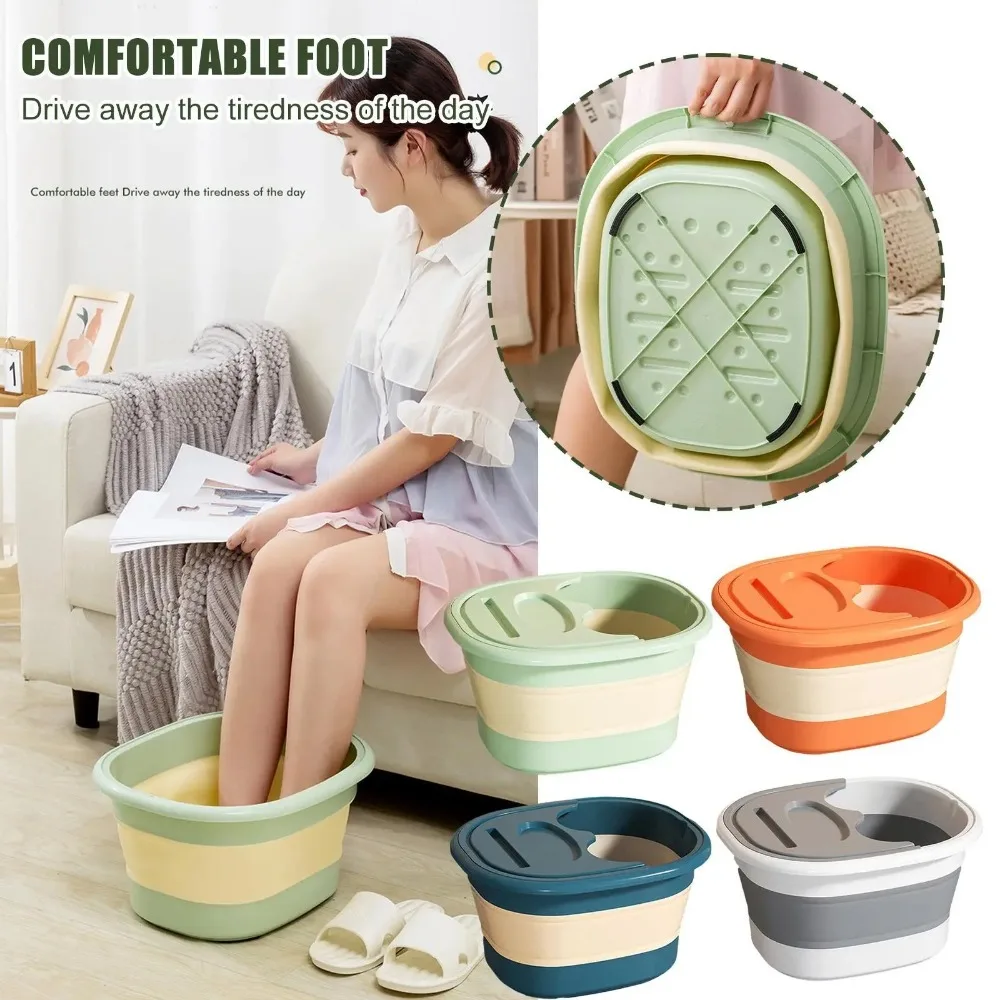 Cubo de baño de pies portátil para el hogar, lavabo plegable para masaje de pies y pedicura, novedad