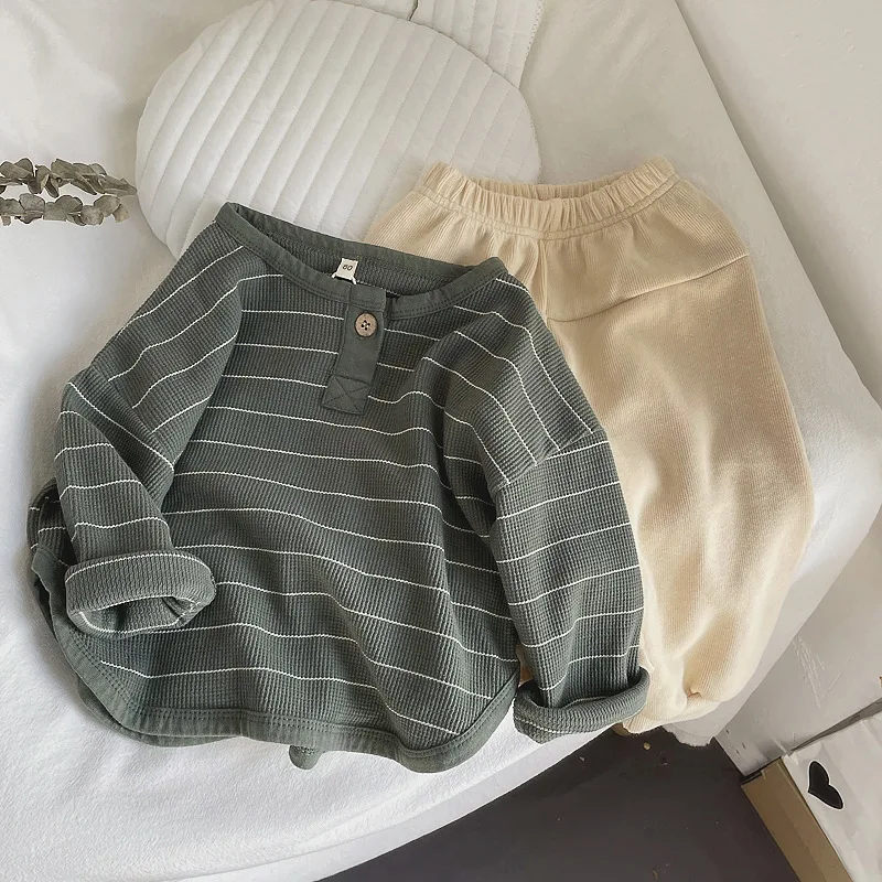 2022 Autumn Boys Shirts Long Sleeve Tops for Kids Stripe Children Blouse Girls Sweatshirts Baby Tees Toddler Outerwear Clothes