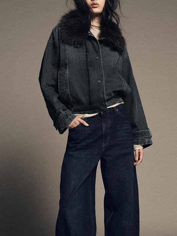 

Ele Faionable Women's Denim Pilot Jaet ort Outerwear Versatile 2025 Winter Collection Long Sve 3D Effect