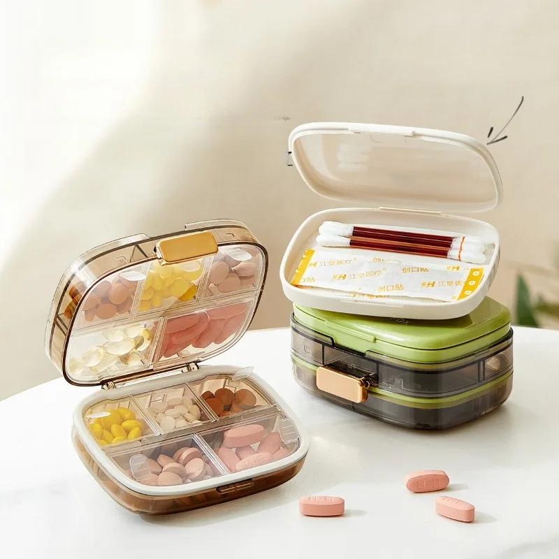 2pcs Plastic Luxurious Gold Trim Pill Box Rubber Strip Boost  Fit Business Trips Gym Sessions Store Vitamins Stylish Organizer