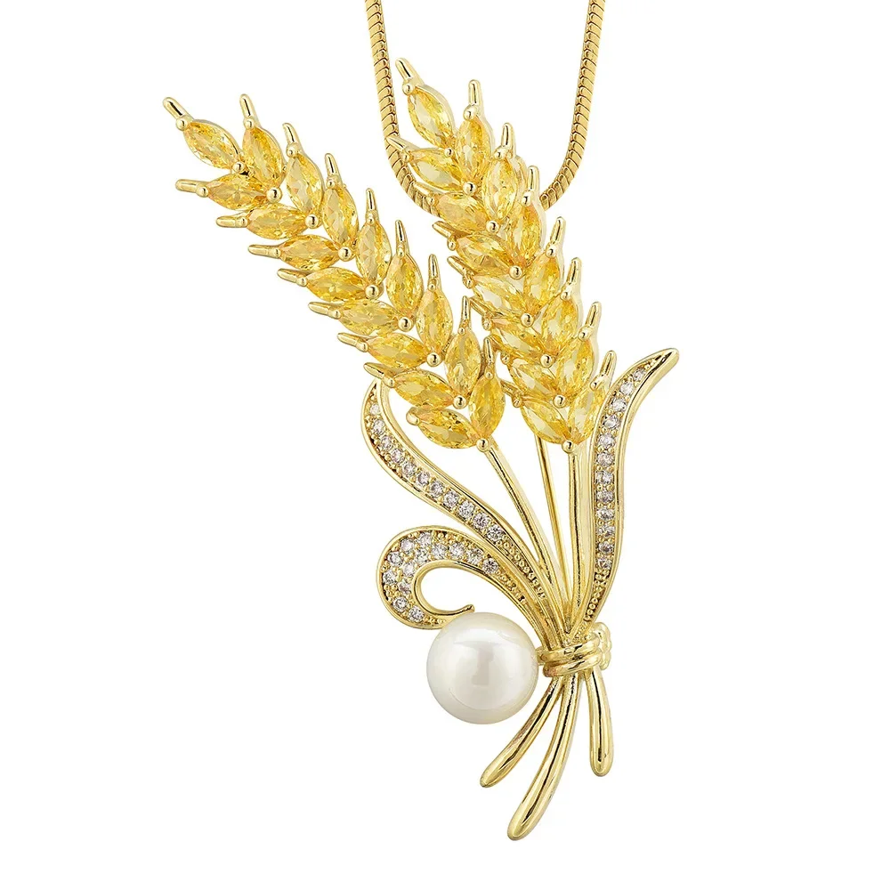 2025 Новая осенне-зимняя цепочка для свитера с золотыми пшеничными ушками, элегантное и благородное длинное ожерелье с длинными ушками, одна пара двух корсажей.