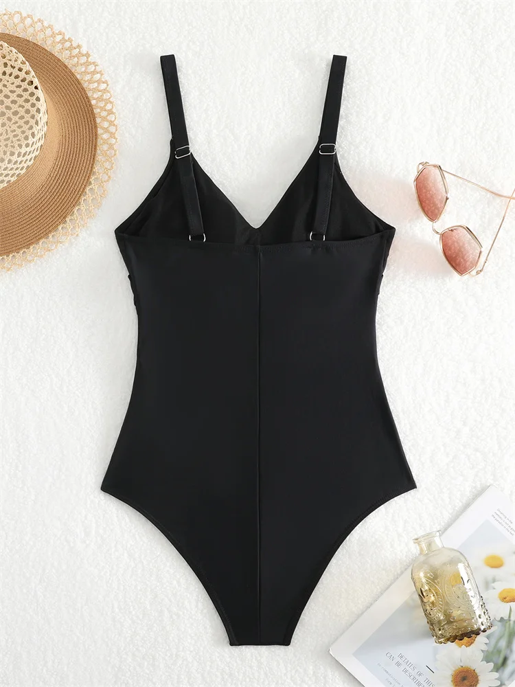 Costume da bagno intero da donna Costumi da bagno con scollo a V solido 2025 Nuovo costume da bagno monokini con fionda sexy Tuta da spiaggia estiva senza schienale femminile