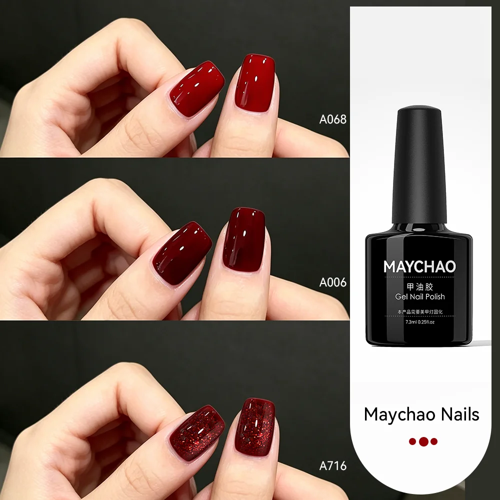 Esmalte em Gel MAYCHAO Série Vermelha Cereja Vinho Borgonha Rubi Textura Premium Base e Top Coat em Gel 7.3ml DIY