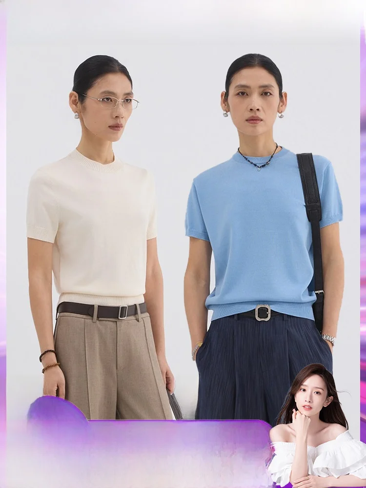 

Sameuoo Skin-friendly Short Sleeve Knitted Top Women Summer Short Style Soft Polyester Blend Casual Comfortable T-shirt