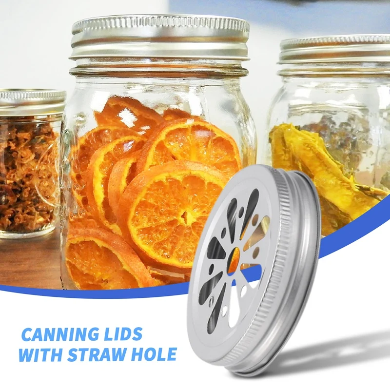 16Pcs Regular Mouth Can Jar Lid Rust Proof Daisy Cut With Straw Hole Hollow Flower Cover For Ball,Canning Jars,Etc