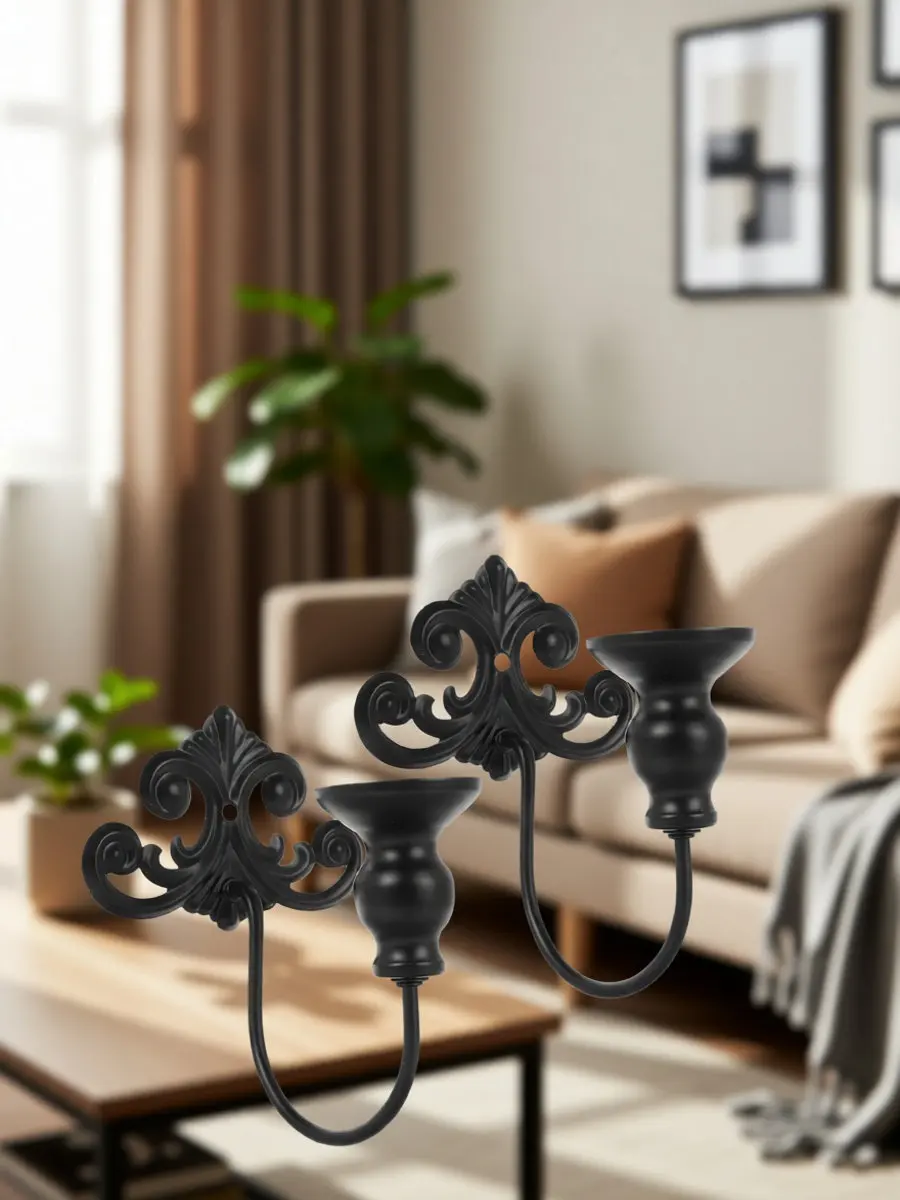 Vintage Iron Wall Sconce Holder, 2pcs Retro Metal Candlestick for Cozy Romantic Decor