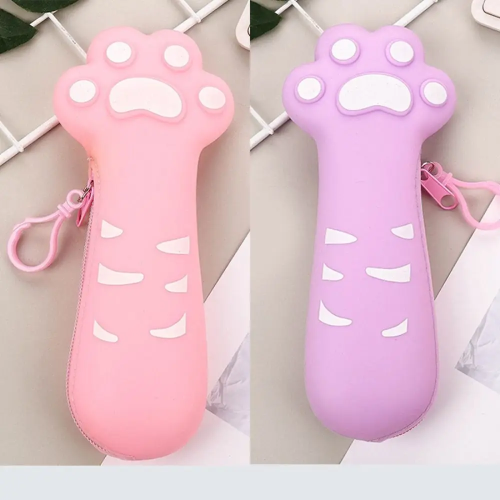 Portable Silicone Cat Paw Pencil Case Cartoon Large Capacity Pen Bag Candy Color Cosmetic Bag Children's Gift