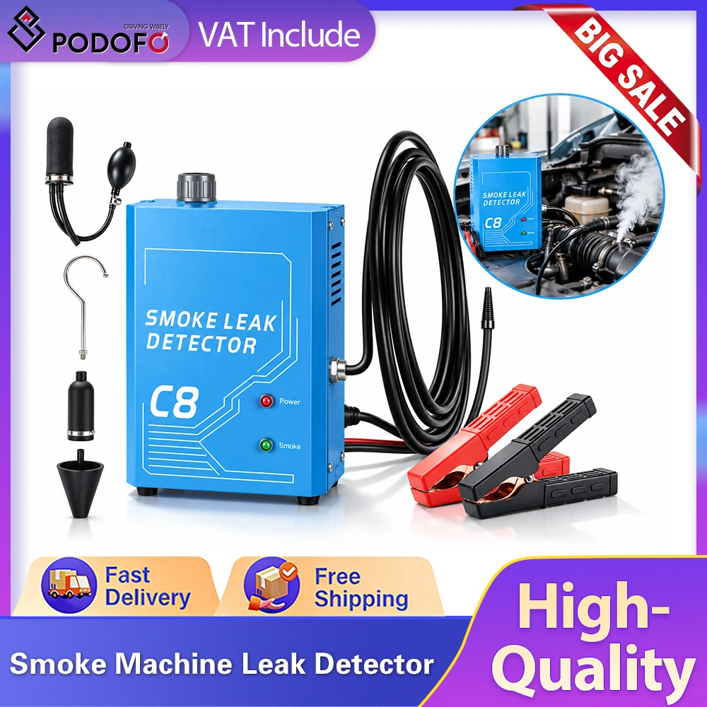 Podofo C8 Macchina per fumo EVAP, rilevatore di perdite DC12V, macchina per fumo per auto con pompa d'aria integrata, strumento diagnostico per perdite di vuoto nel tubo del carburante, dispositivo di