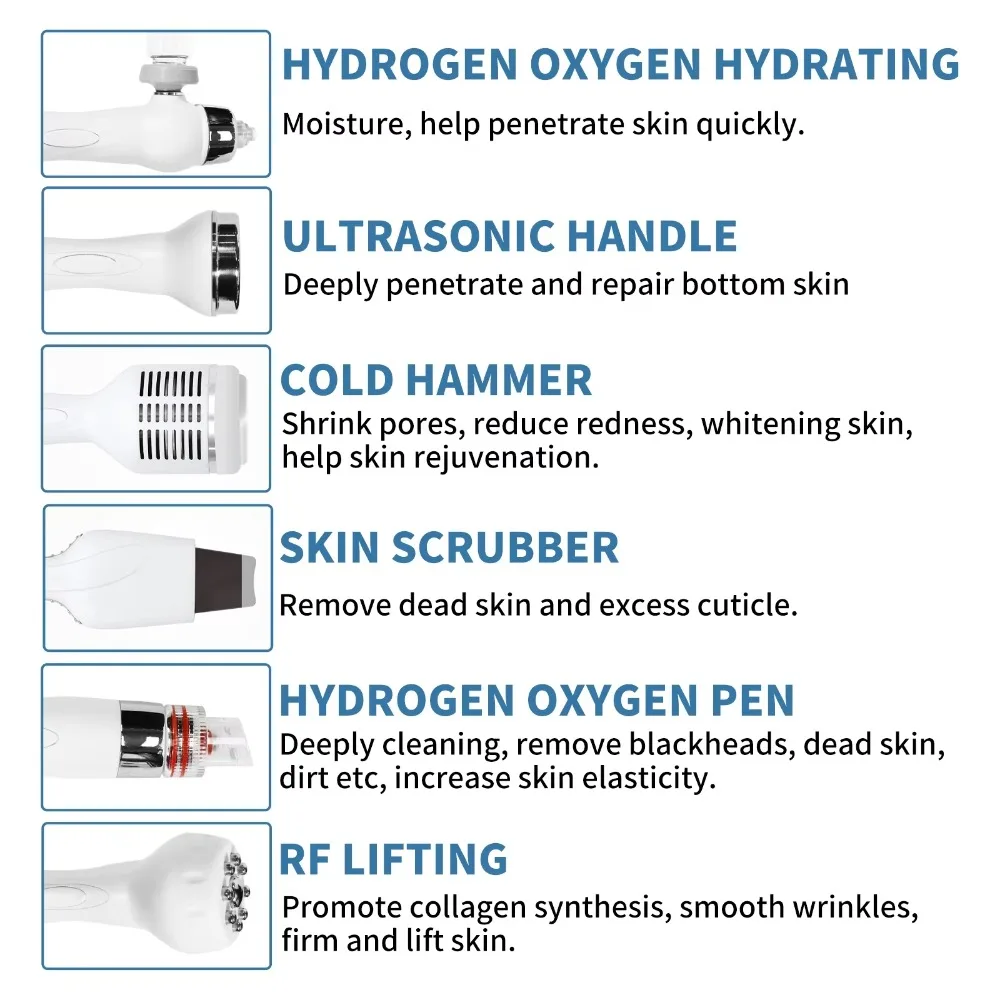 6 in 1 Multifunctional Deep Cleaning Oxygen Bubble Aqua Peeling Hydrodermabrasion Skin Care Hydro Hydra Water Facial Machine view 4