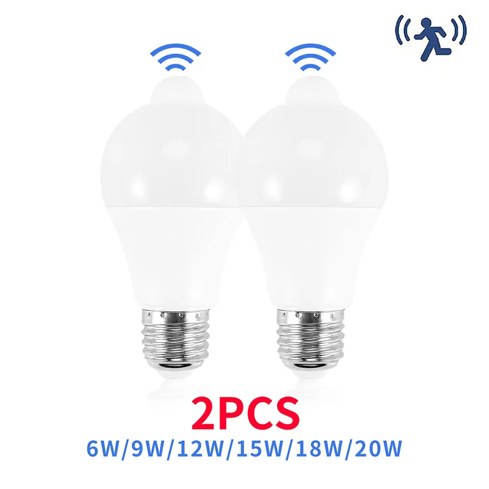 2pcs E27 LED PIR Motion Sensor Bulb AC220V 6W 9W 12W 15W 18W 20W Auto ON/OFF Night Light For Living Room Home Parking Lighting