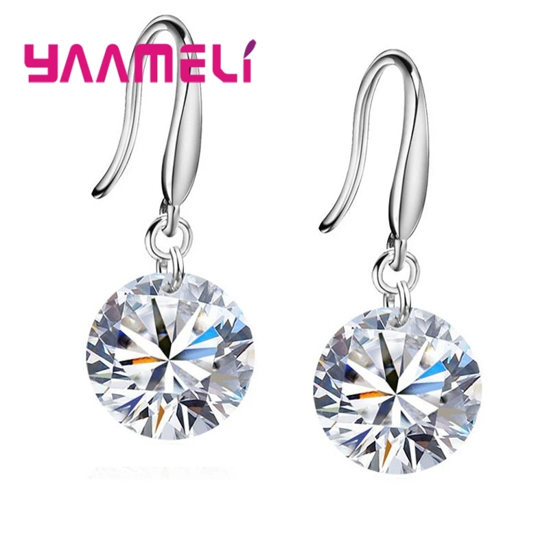 Promotions!! Good Quality 925 Sterling Silver 10MM Shining Crystal Woman Girl Candy Hook Dangle Earrings Gifts Colors