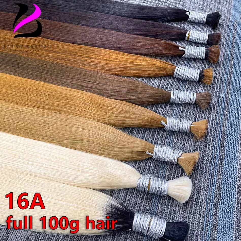 16A No Weft 100% Real Human Hair Bulk Hair 100g Hair Machine Made Virgin Remy Straight Hair Bulk Natural Blonde Hair Extension