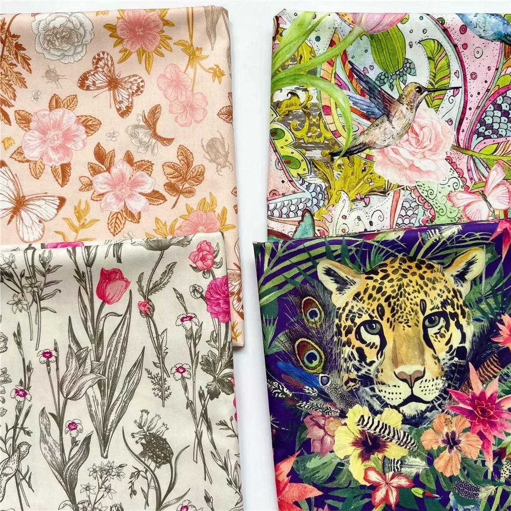 145cm wide summer flower leopard  thin Cotton fabric Patchwork Textile Tissue Home Clothing DIY Cloth Sew Dress clothes Material