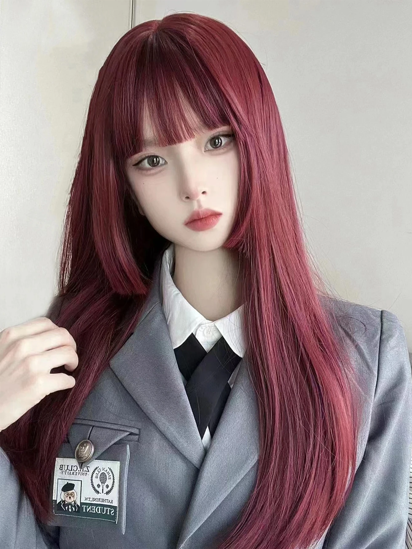 1 Piece 24inch Long Heat-Resistant Synthetic Straight Hair Extension, Styled with a Princess Cut, Comes with a Rose Red Wig Cap, Looks Smooth and Natural, Suitable for Daily Wear