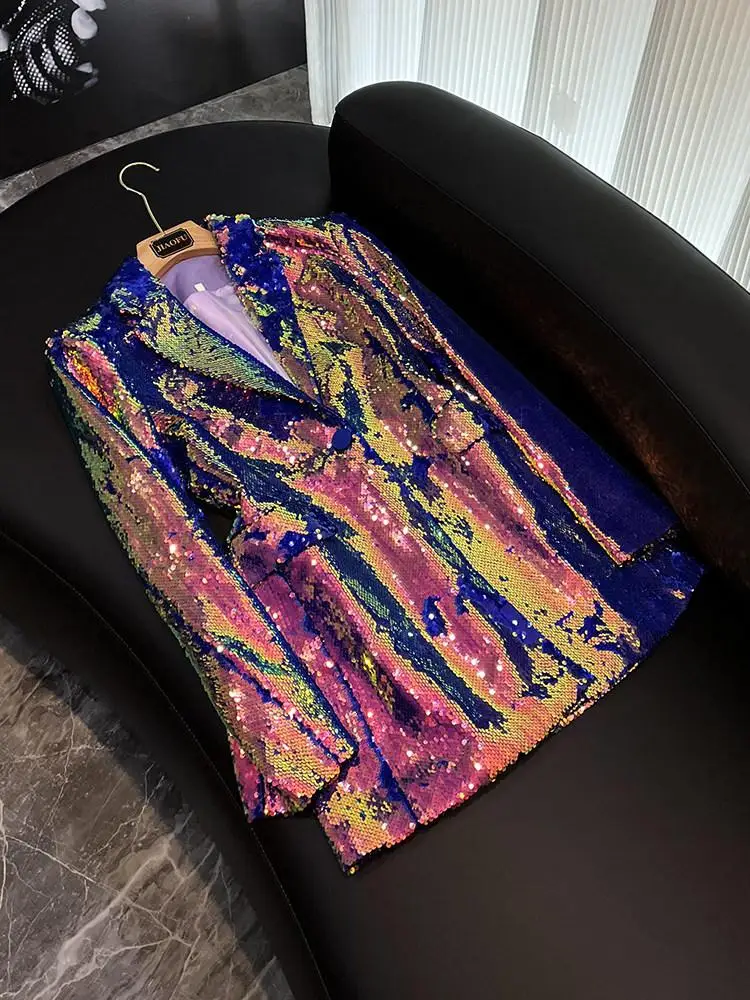 

Крутая тяжелая блузка с пайетками Jaet с лацканами и застежкой на одной пуговице для поездок на работу Sle Long Sve Pure Color 8873