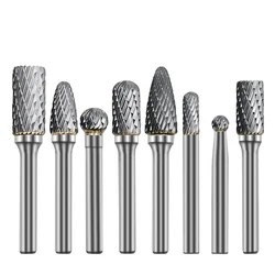 Set di frese in carburo di acciaio al tungsteno da 8 pezzi Set di utensili rotanti con gambo da 6mm Burr Double Diamond Cut Rotary Dremel Tools Electric Grind