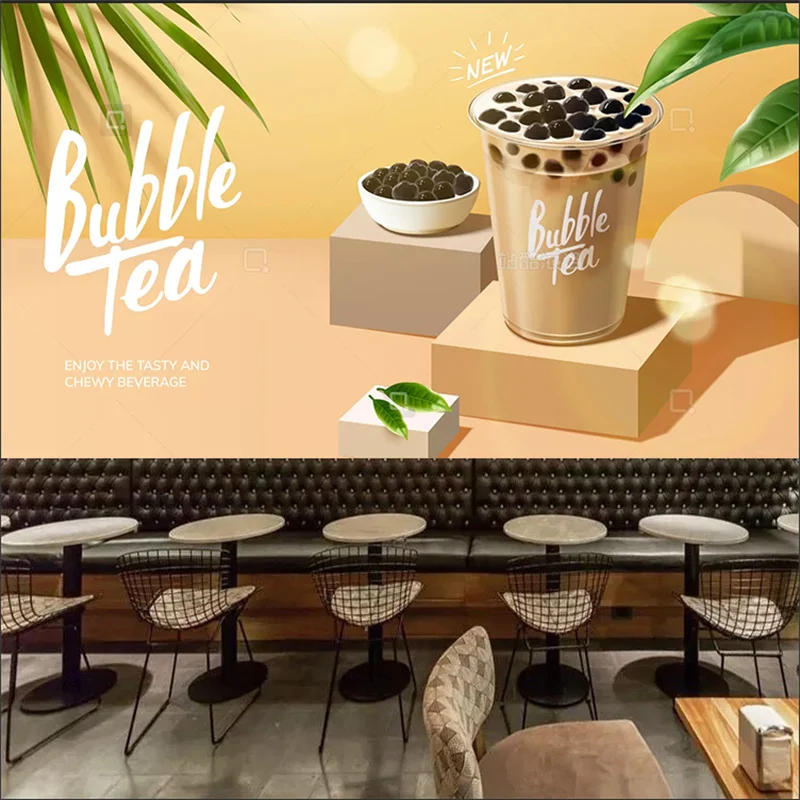 Custom Brown Bubble Tea 3d Wallpaper Mural Restaurant Coffee Juice Afternoon Tea Shop Background Wall Papers Industrial Decor