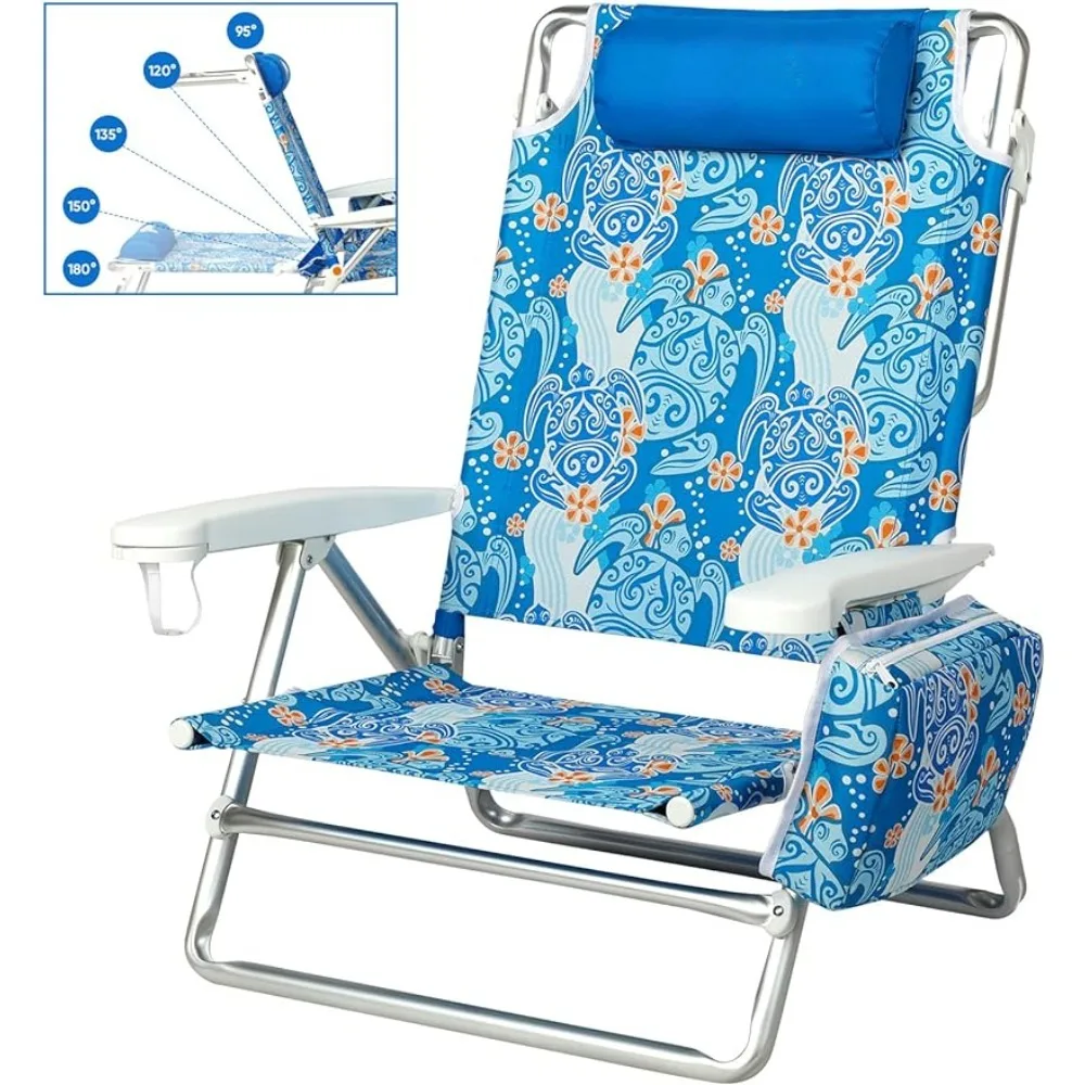 

Camping Chair Reclining Beach Chair Backpack 5-Position for Sand Outdoor Blue Folding Chairs Supplies Furniture