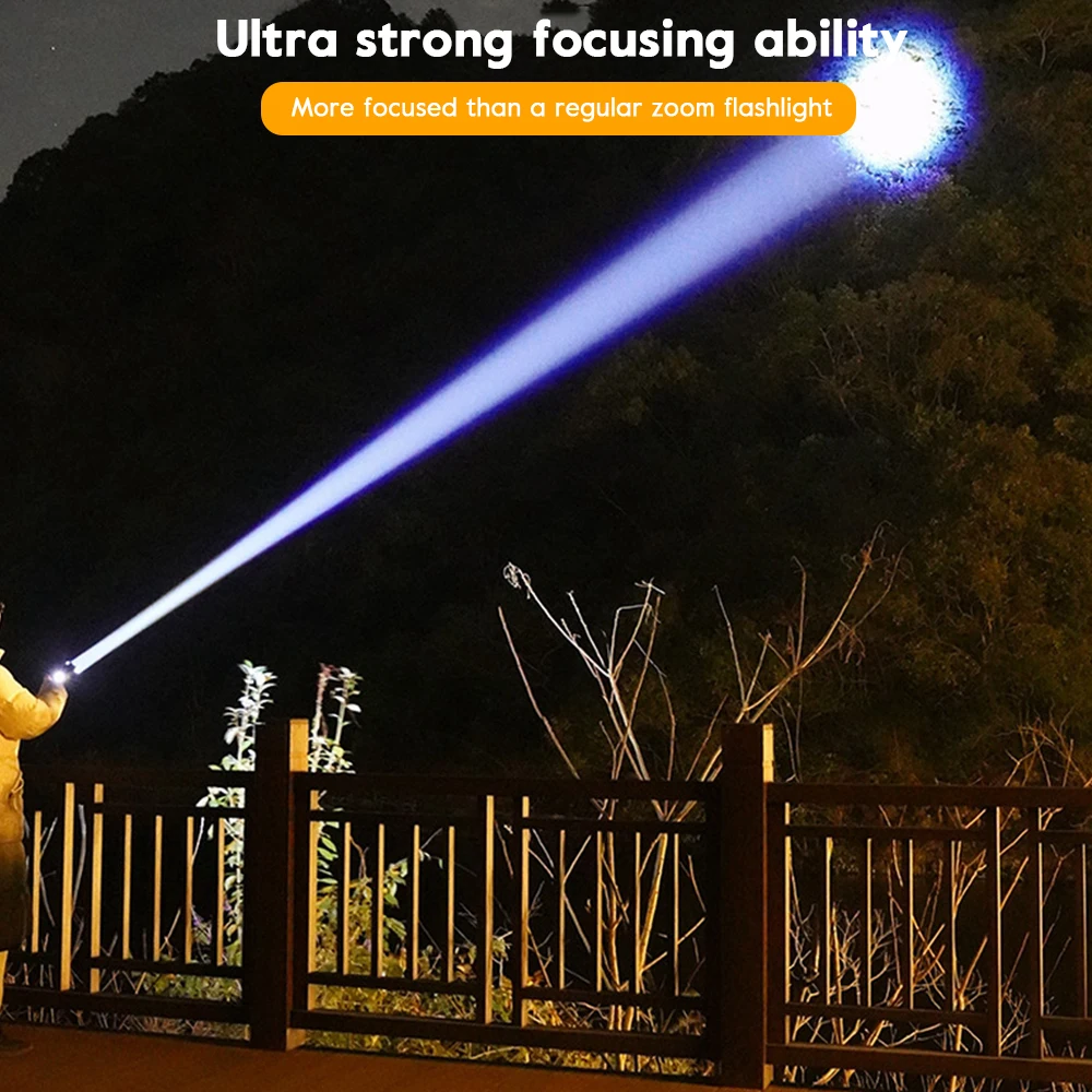 High Strong Power Led Flashlights Tactical Emergency Spotlights Telescopic Zoom USB Rechargeable Torch Waterproof Flash Light ﻿