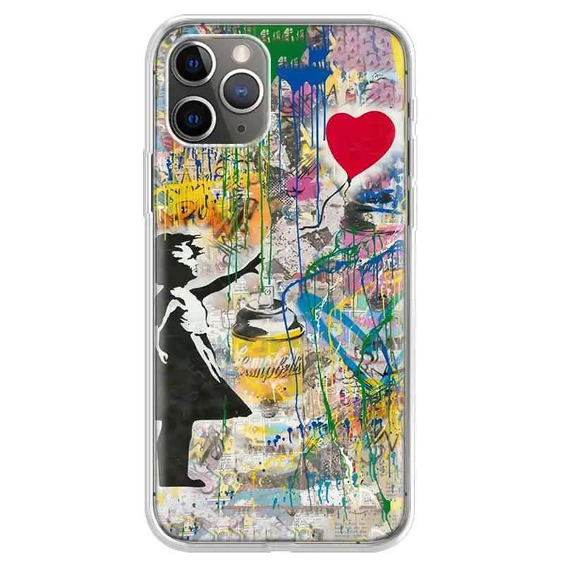 Banksy Graffiti Art Abstract Phone Case For iPhone 17 Air 11 13 Mini 14 15 Plus 16 12 Pro Max 16E SE 7 8 Pattern Soft TPU Back C