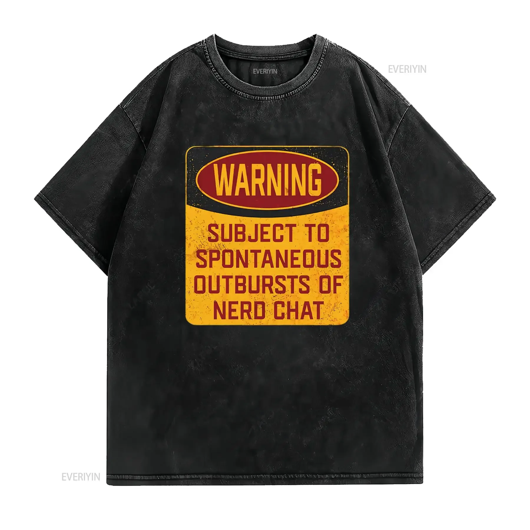 Mens Funny Nerd Warning Slogan Design T Shirt Black vintage Washed Unisex graphic Slightly homme Versatile fashion Comfortable