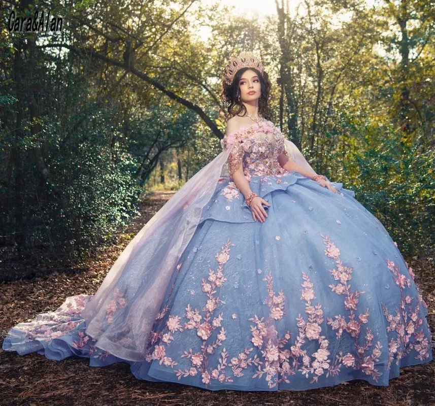 Cara & alan renda quinceanera vestidos com boné floral beading charro mexicano vestidos de 15 años doce 16 vestido concurso