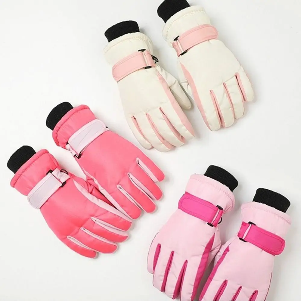 Durable Waterproof Winter Ski Gloves Warm Fleece Lining Thickened Snow Gloves Windproof Cold Proof Finger Gloves for Girls